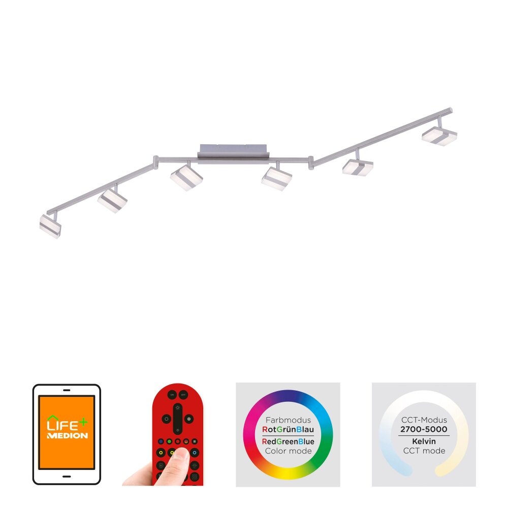 Leuchten Direkt SABI Taklampa LED Nickel matt, 6-ljuskällor, Fjärrkontroll, Färgväxlare main product photo
