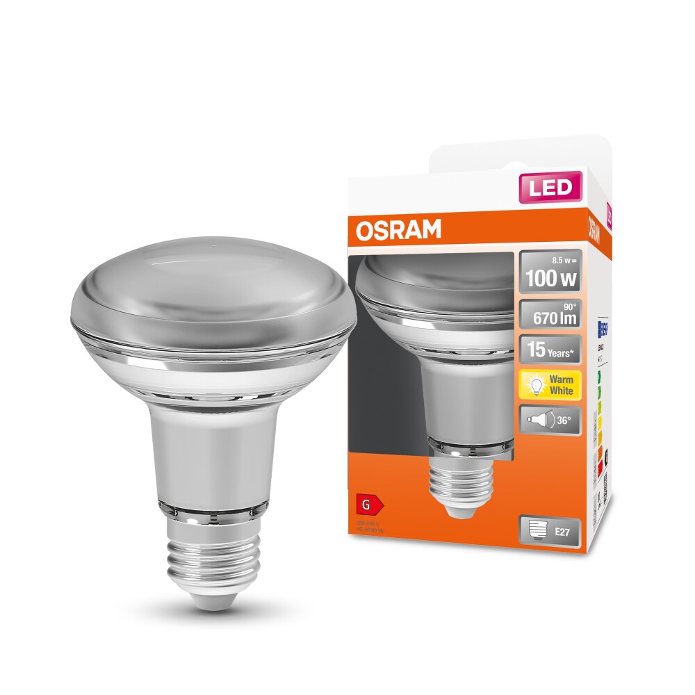 Osram E27 8.5 Watt varmvit 670 Lumen main product photo