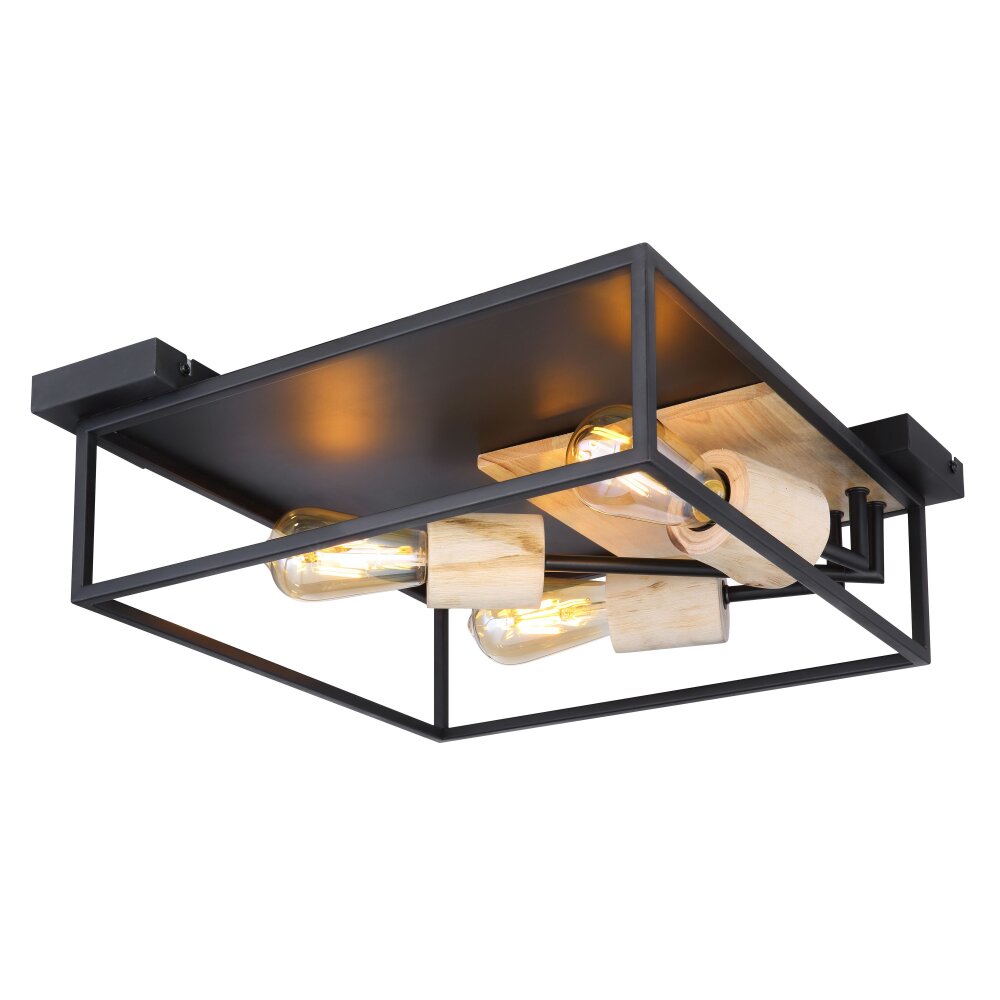 Globo HAGAR Taklampa Trä ljus, Svart, 3-ljuskällor main product photo