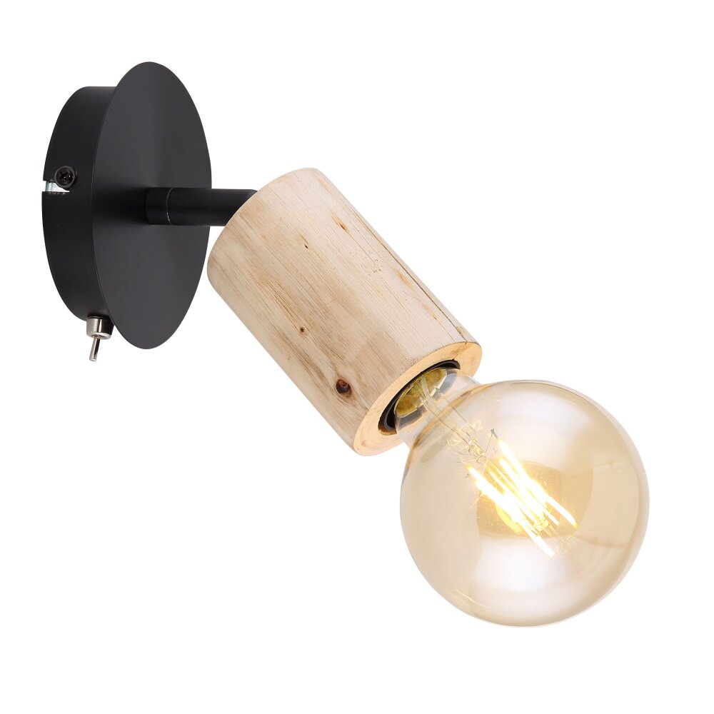 Globo JOSEBA Väggspotlight Trä ljus, Svart, 1-ljuskällor main product photo