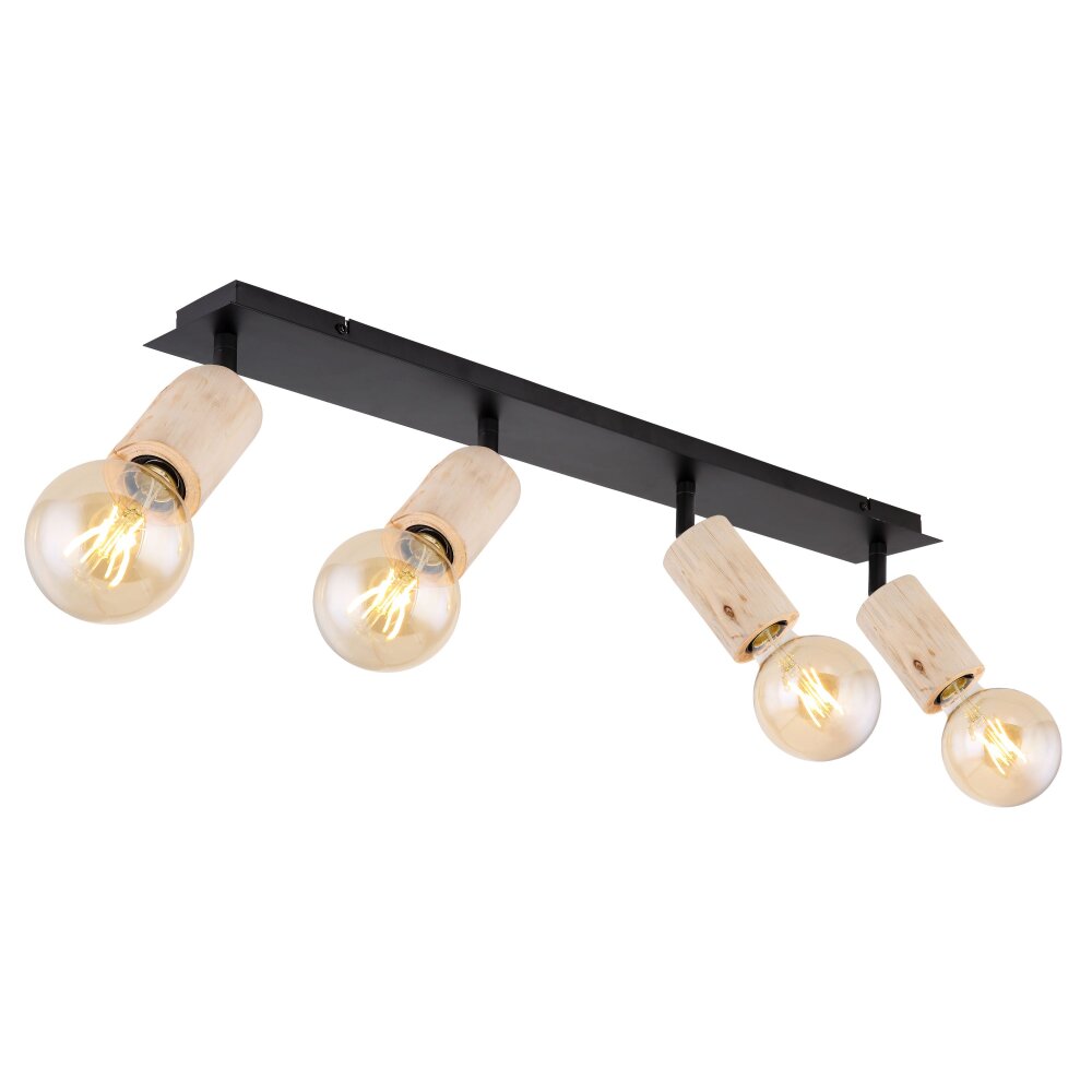 Globo JOSEBA Taklampa Trä ljus, Svart, 4-ljuskällor main product photo