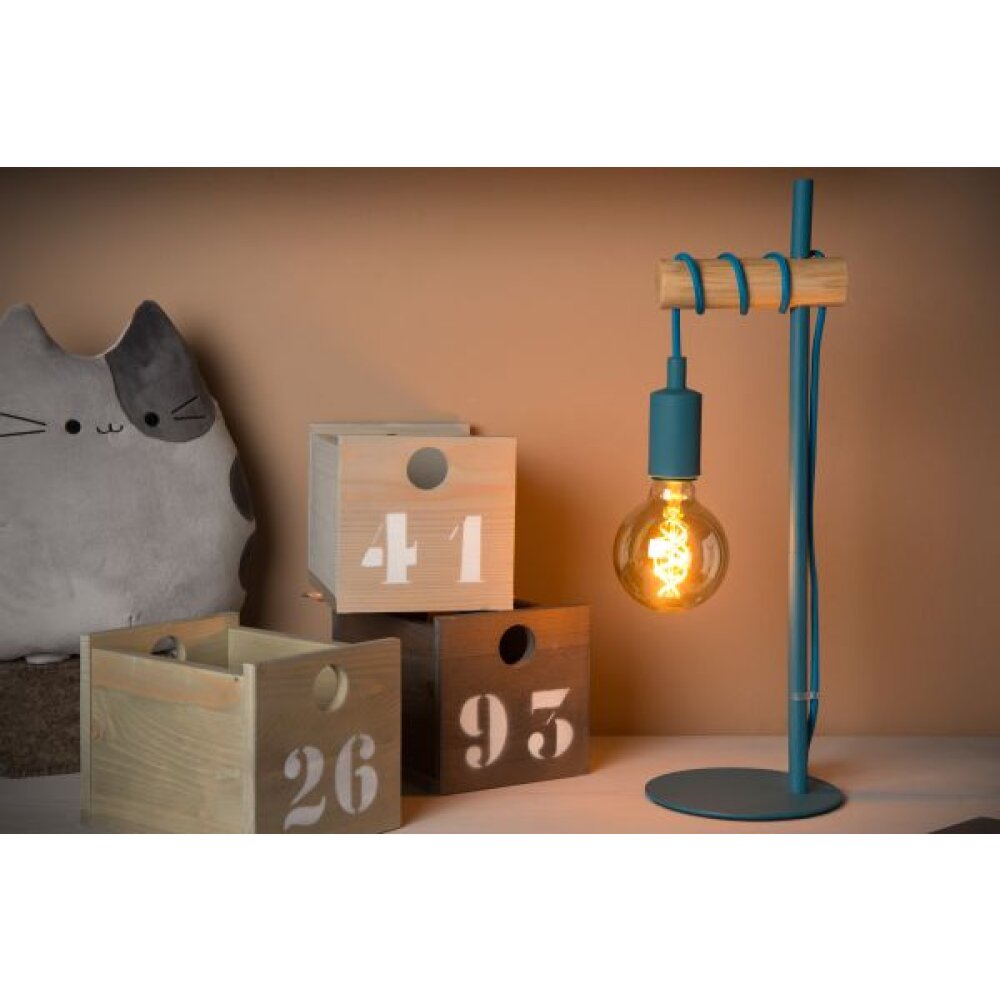 Lucide Pola Bordslampa Blå, Trä ljus, 1-ljuskällor main product photo