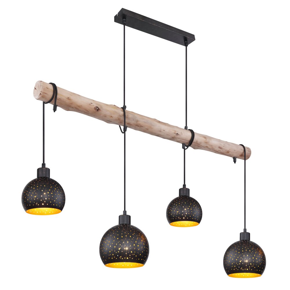 Globo ADAJA Pendellampa Trä ljus, Svart, 4-ljuskällor main product photo
