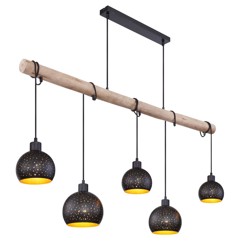 Globo ADAJA Pendellampa Trä ljus, Svart, 5-ljuskällor main product photo