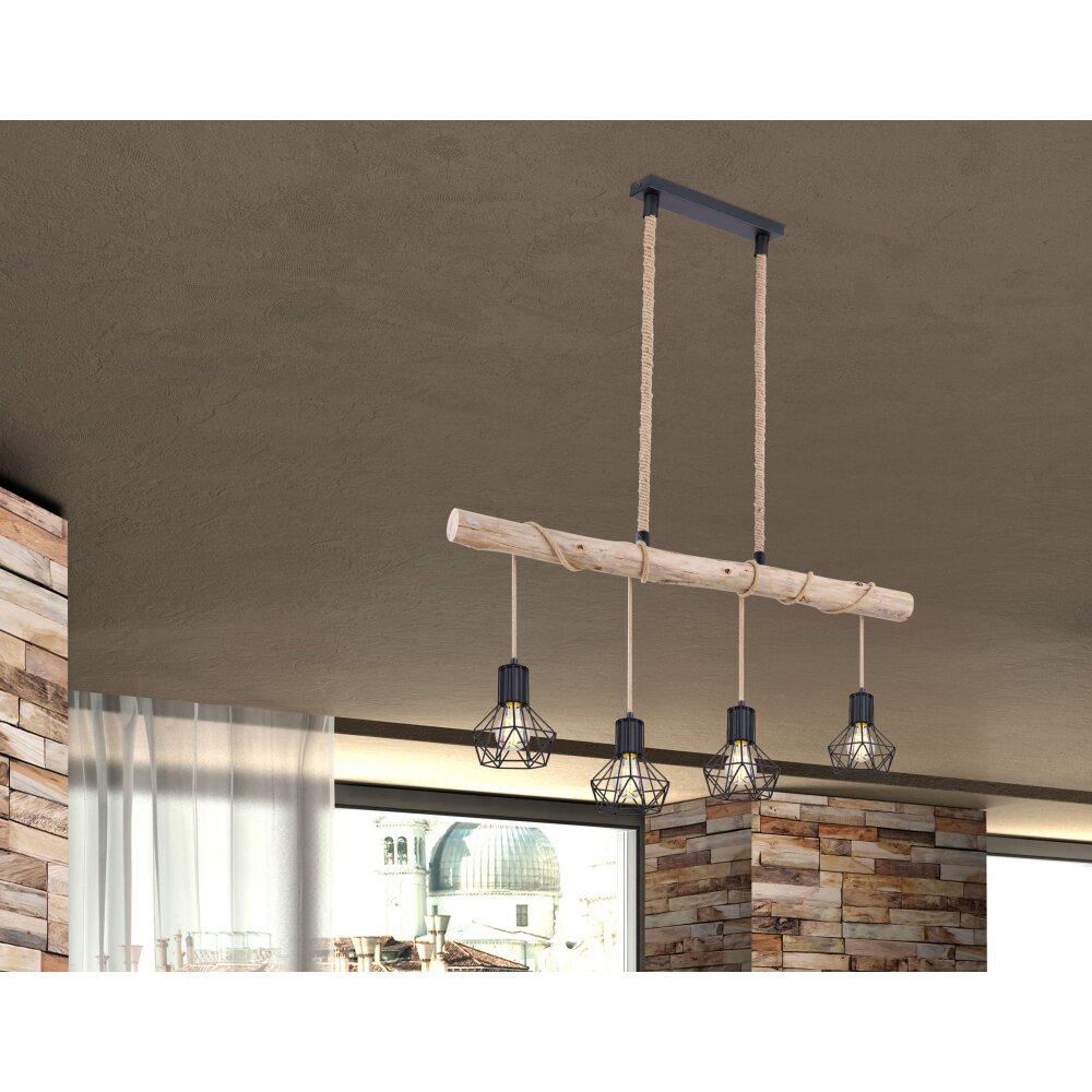 Globo PRISKA Pendellampa Brun, Trä ljus, Svart, 4-ljuskällor main product photo