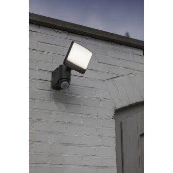 Lutec Lampor SUNSHINE vägglampa utomhus, Vägglampa LED Antracit, 1-ljuskällor, Rörelsedetektor