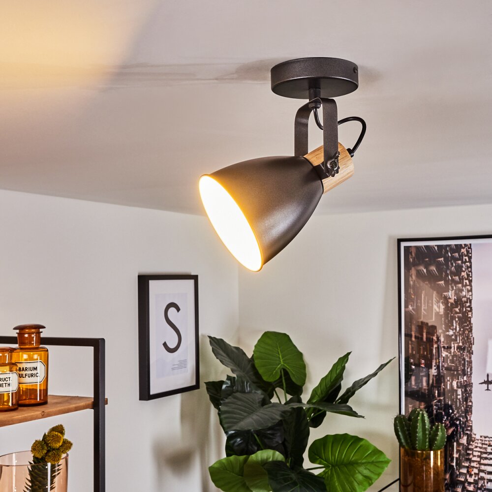 Elm Taklampa, Takstrålkastare Antracit, Trä ljus, 1-ljuskällor main product photo