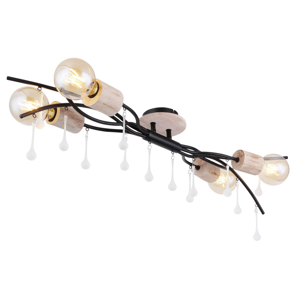 Globo NOLE Taklampa Trä ljus, Svart, 4-ljuskällor main product photo