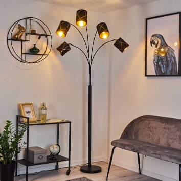 Opatija Golvlampa, Golvlampa, Båglampor Svart, 5-ljuskällor, Tyg-lampskärm