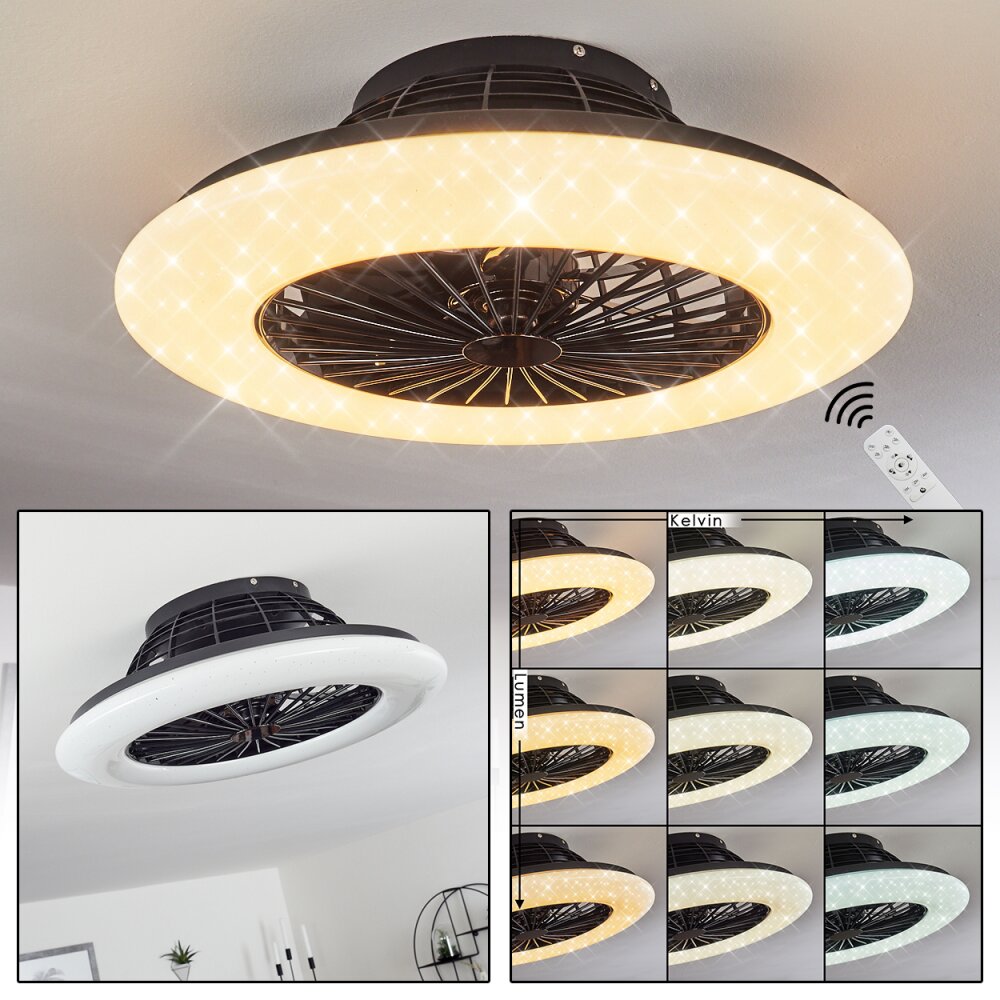 Piraeus Takfläkt med belysning LED Svart, 1-ljuskällor, Fjärrkontroll main product photo