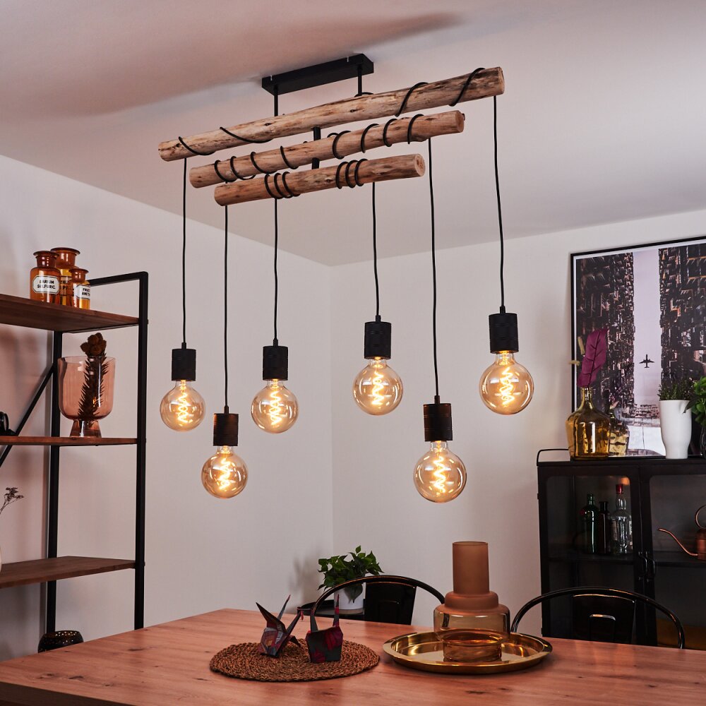 Ajaccio Taklampa Trä ljus, Svart, 6-ljuskällor main product photo
