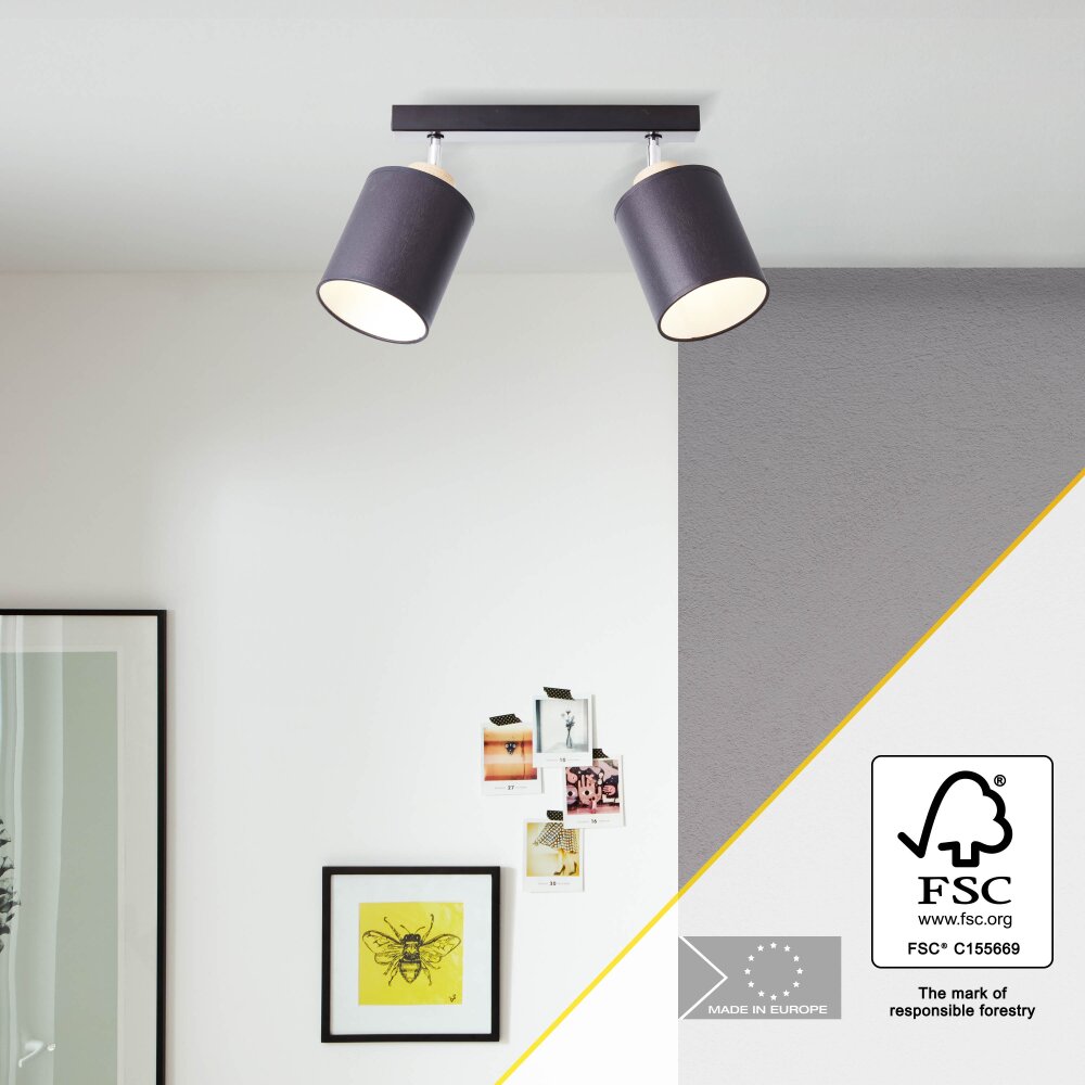 Brilliant Lampor Vonnie Taklampa Trä ljus, Svart, 2-ljuskällor main product photo