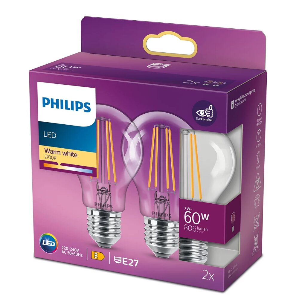 Philips Lampor E27 LED 7 Watt varmvit 806 Lumen main product photo