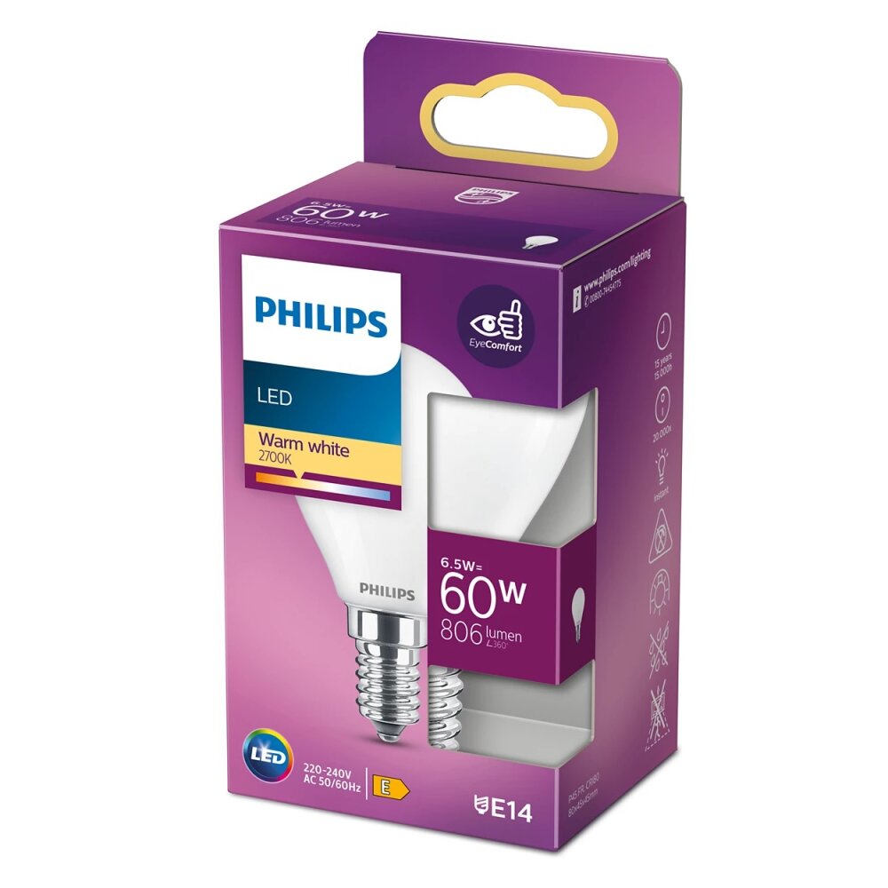 Philips Lampor E14 LED 6.5 Watt varmvit 806 Lumen main product photo