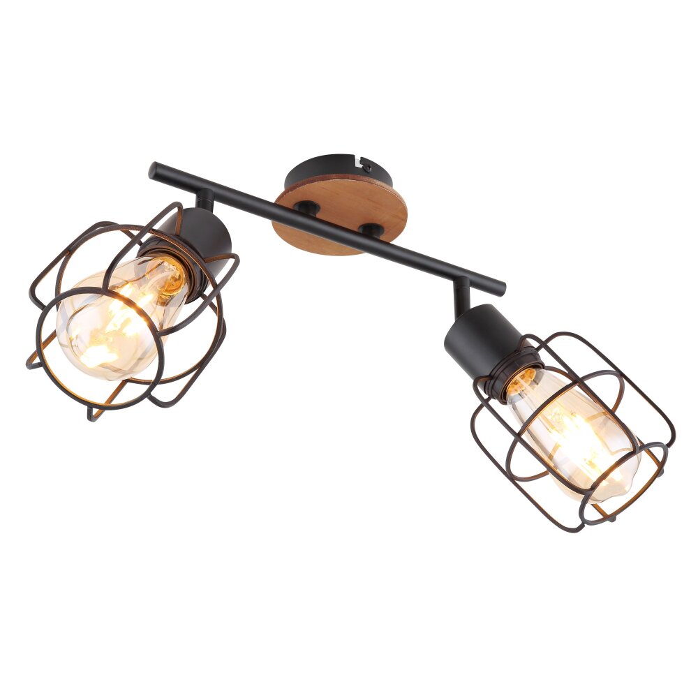Globo WILLA Taklampa Trä mörkt, Svart, 2-ljuskällor main product photo
