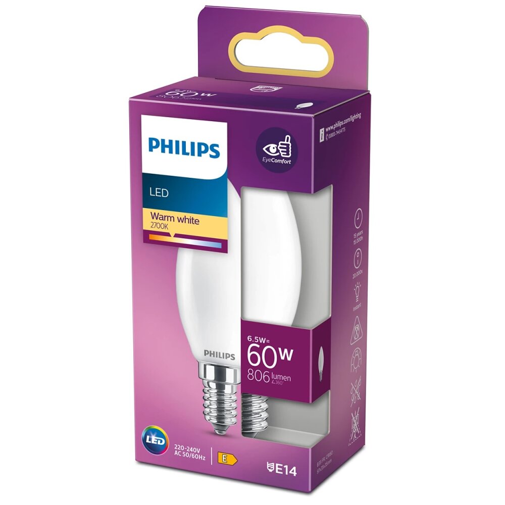 Philips Lampor E14 LED 6.5 Watt varmvit 806 Lumen main product photo