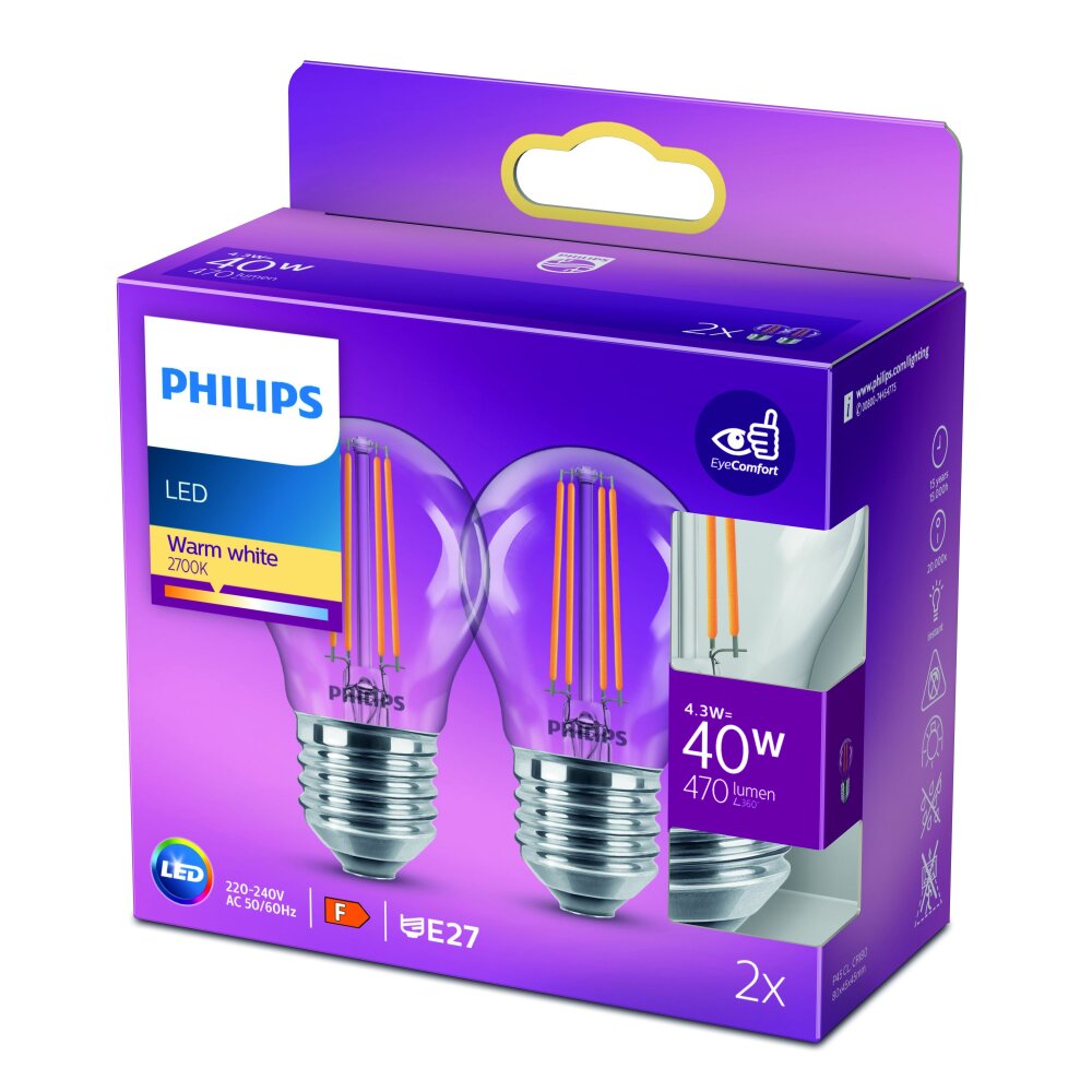 Philips Lampor E27 LED 4.3 Watt varmvit 470 Lumen main product photo