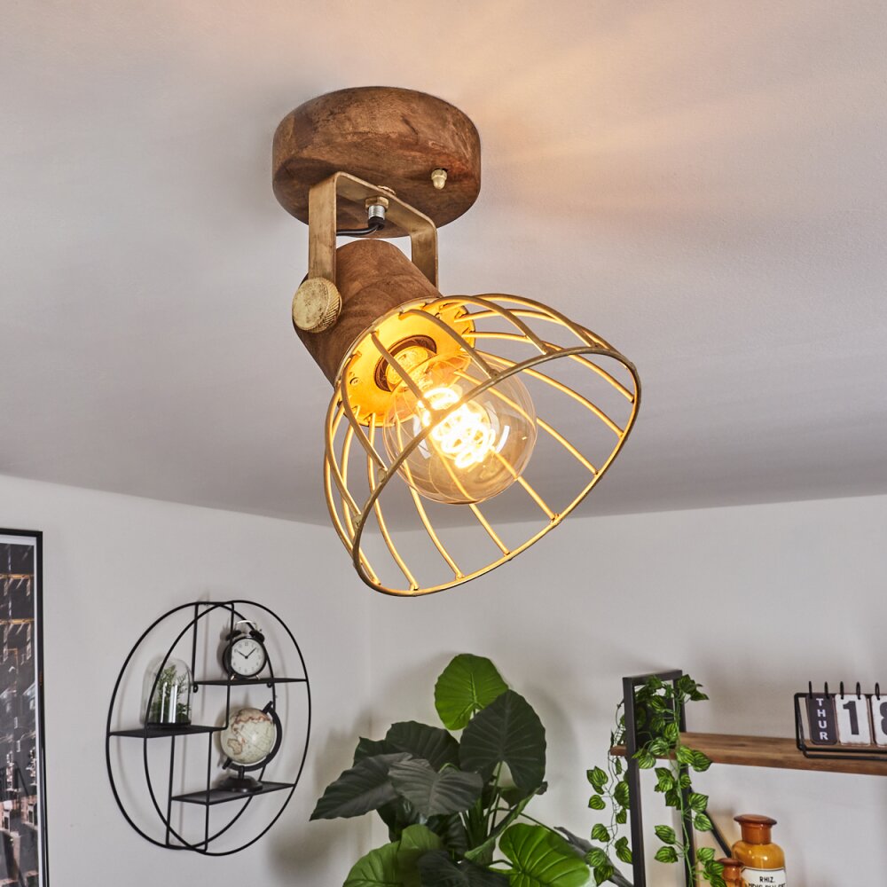 Grunnfjord Taklampa, Takstrålkastare Guld, Trä mörkt, 1-ljuskällor main product photo