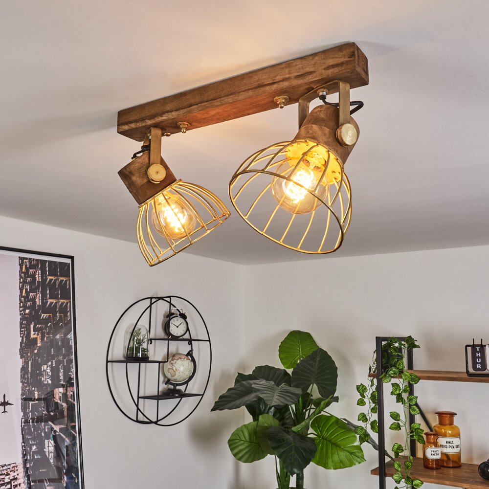 Grunnfjord Taklampa, Takstrålkastare Guld, Trä mörkt, 2-ljuskällor main product photo