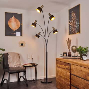 Pretoria Golvlampa, Golvlampa, Båglampor Antikmässing, Svart, 5-ljuskällor