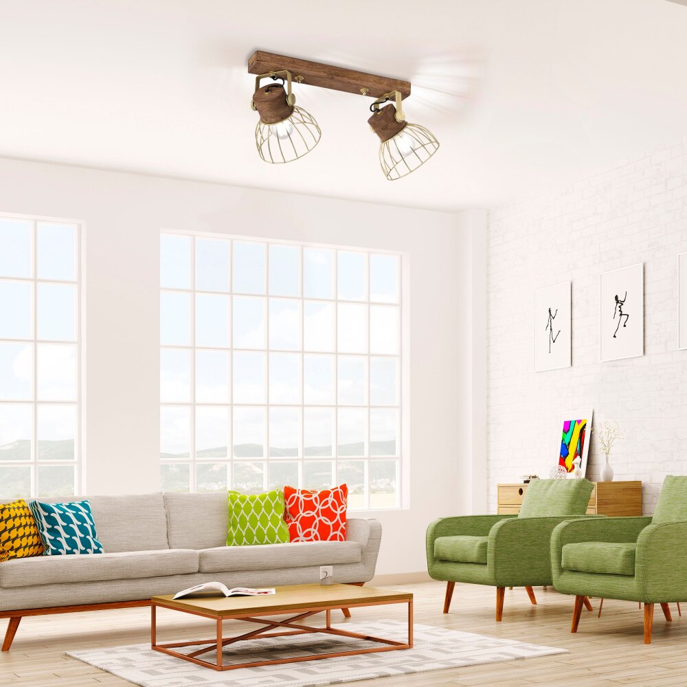 Leuchten Direkt ALAMI Taklampa Trä mörkt, 2-ljuskällor main product photo