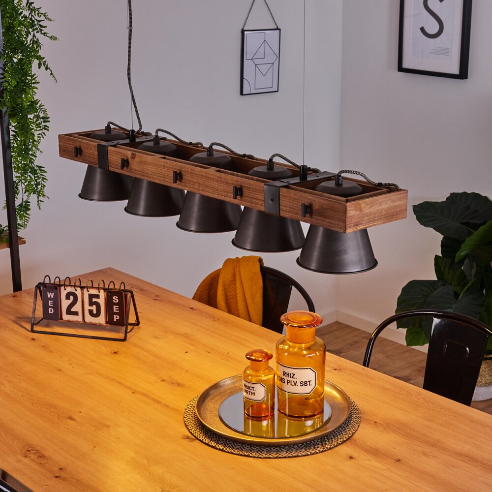 Aduard Pendelbelysning Trä mörkt, Svart, 5-ljuskällor main product photo