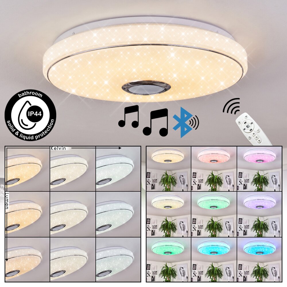 Cham Taklampa LED Krom, Vit, 2-ljuskällor, Fjärrkontroll, Färgväxlare main product photo