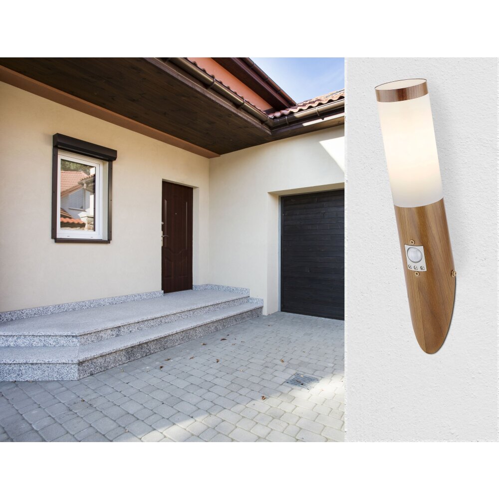 Globo BOSTON vägglampa utomhus Trä mörkt, 1-ljuskällor, Rörelsedetektor main product photo