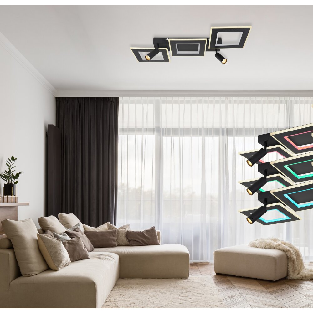 Globo MARIAN Taklampa LED Svart, 1-ljuskällor, Fjärrkontroll, Färgväxlare main product photo