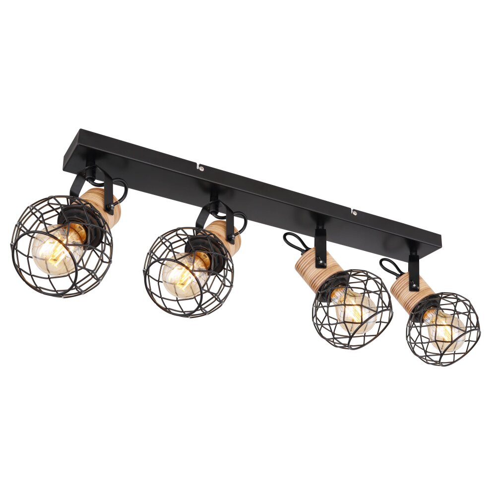 Globo LACKY Taklampa, Takstrålkastare Trä ljus, Svart, 4-ljuskällor main product photo