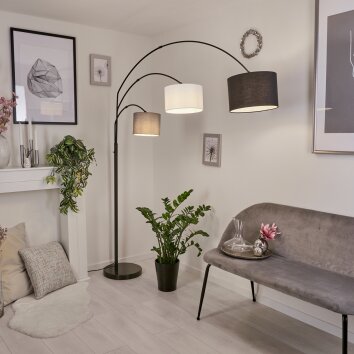 Renfrew Golvlampa, Läslampa, Båglampor Svart, 3-ljuskällor, Tygskärm