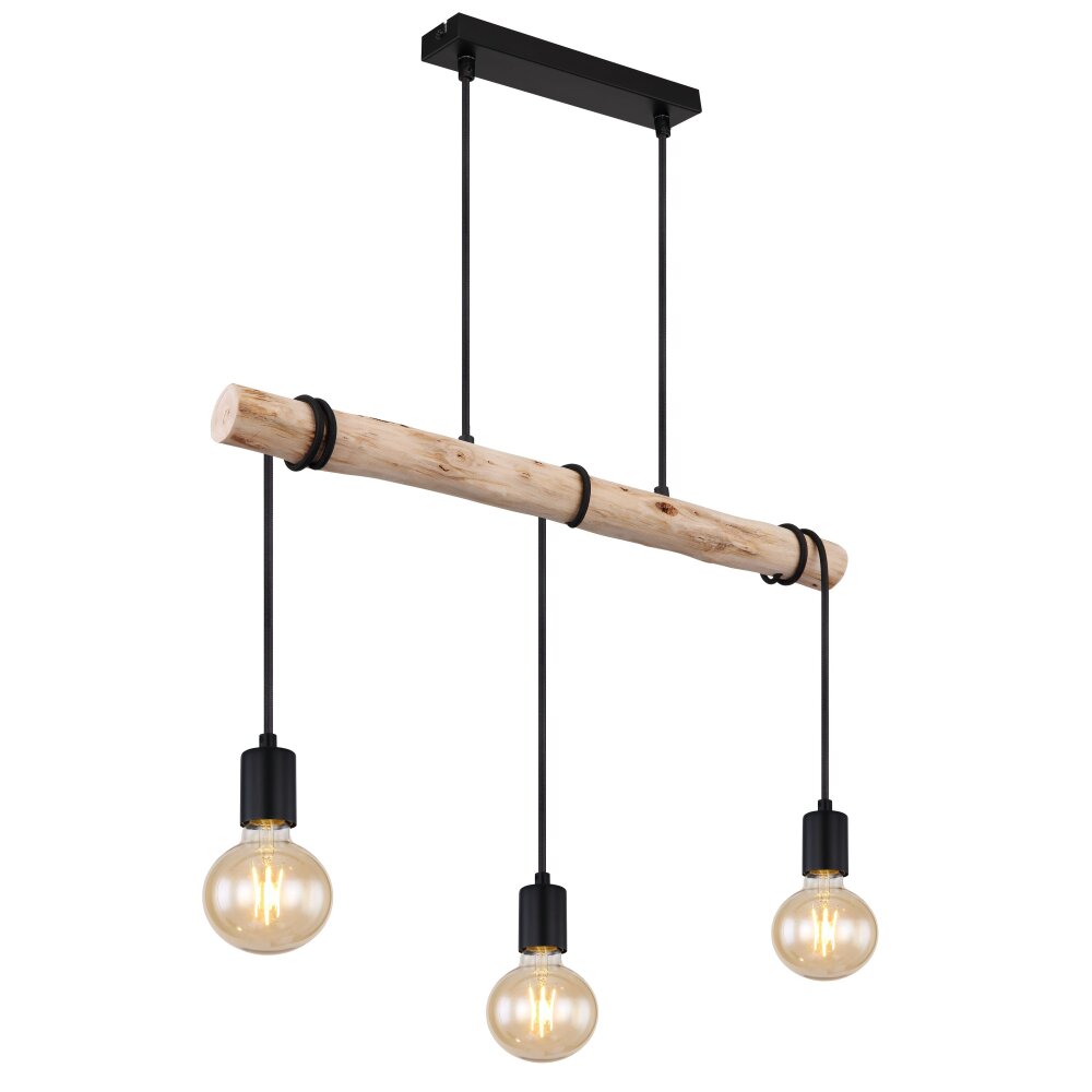 Globo GREGOR Pendellampa Trä ljus, Svart, 3-ljuskällor main product photo
