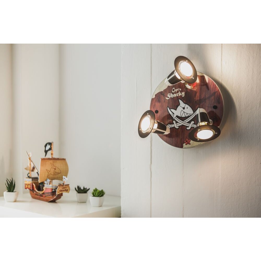 Elobra Barnbelysning HOLZINSCHRIFT Taklampa, Takstrålkastare Brun, 3-ljuskällor main product photo