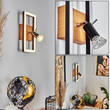 Deadwood Vägglampa, Väggspotlight LED Brun, Krom, träoptik, 2-ljuskällor