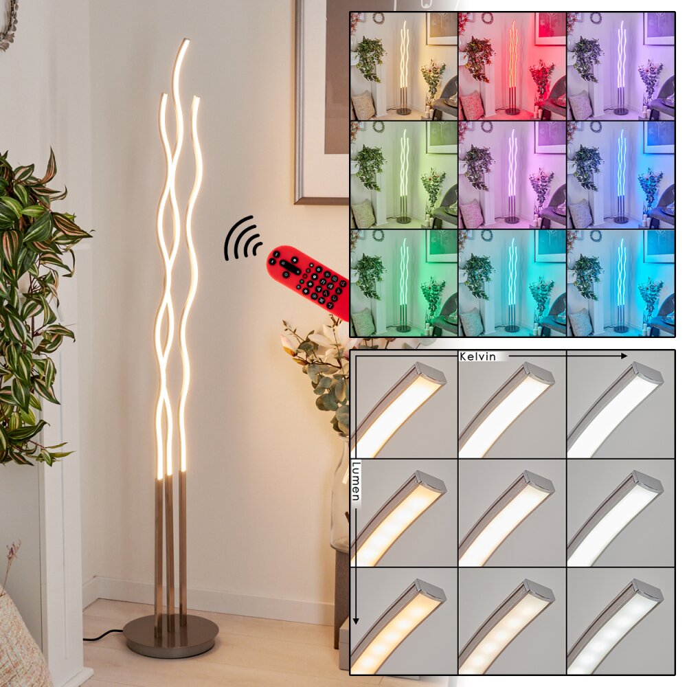 Gamsen Golvlampa LED Nickel matt, 3-ljuskällor, Fjärrkontroll, Färgväxlare main product photo