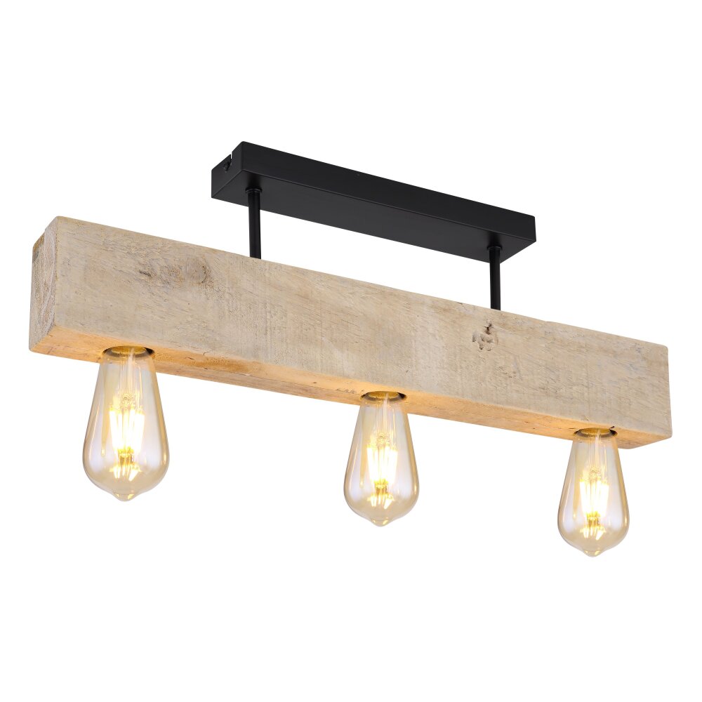 Globo ADALIE Taklampa Trä ljus, Svart, 3-ljuskällor main product photo