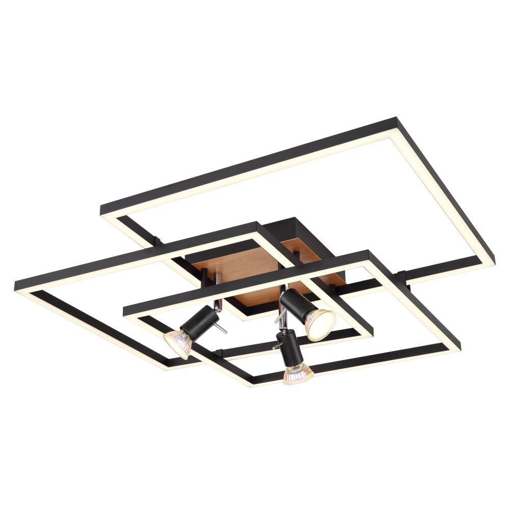 Globo IDA Taklampa, Takstrålkastare LED träoptik, Svart, 4-ljuskällor main product photo