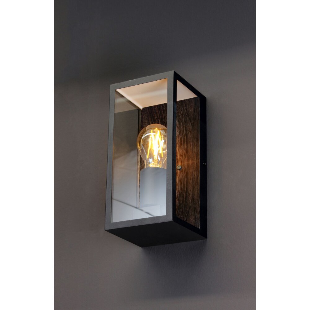 Lutec Lampor KARO vägglampa utomhus träoptik, Svart, 1-ljuskällor main product photo