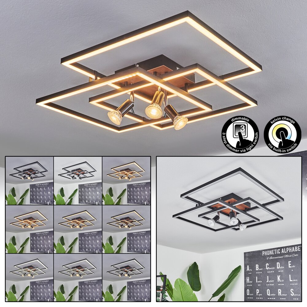 Deadwood Taklampa, Takstrålkastare LED Brun, träoptik, 4-ljuskällor main product photo