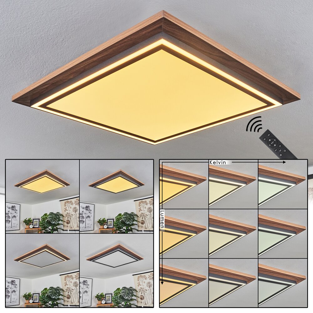 Blandford Taklampa, Panel LED Brun, träoptik, 2-ljuskällor, Fjärrkontroll main product photo