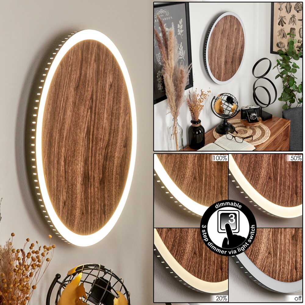 Rocha Vägglampa LED Brun, träoptik, Svart, 1-ljuskällor main product photo