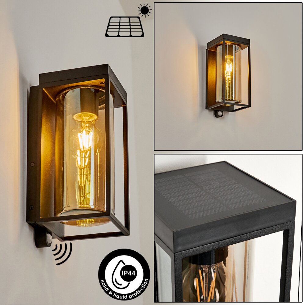 Palanga vägglampa utomhus, Solcellslampa Svart, 1-ljuskällor, Rörelsedetektor main product photo