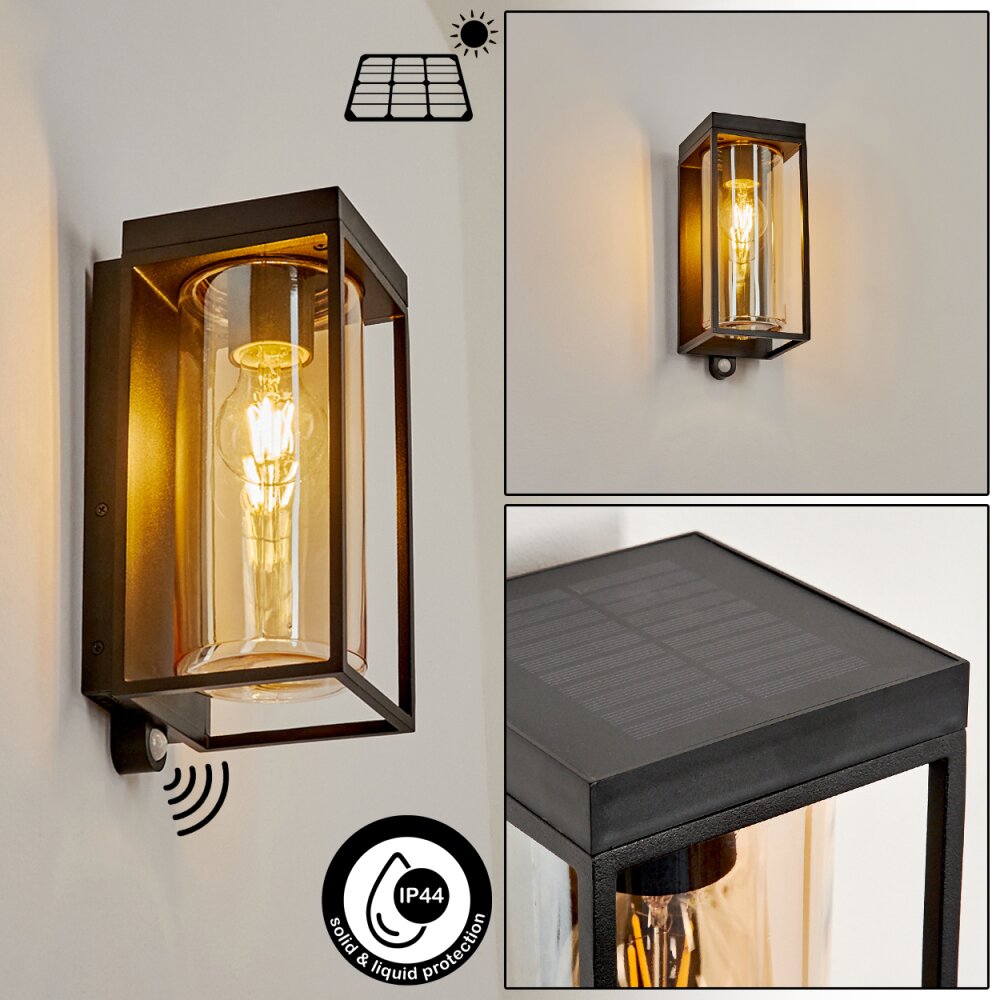 Palanga vägglampa utomhus, Solcellslampa LED Svart, 1-ljuskällor, Rörelsedetektor main product photo