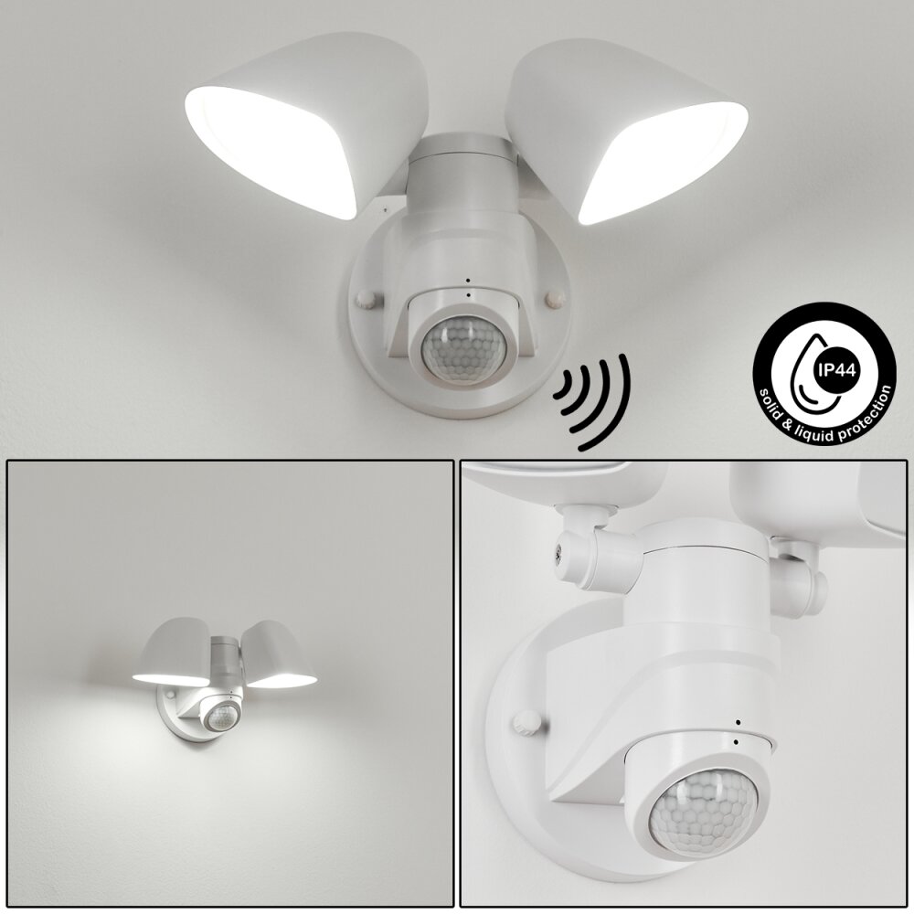 Langra vägglampa utomhus, Fasad spotlight LED Vit, 2-ljuskällor, Rörelsedetektor main product photo