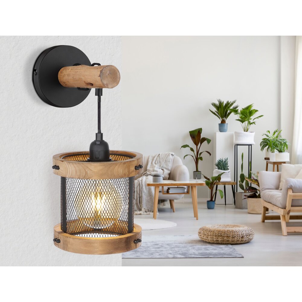 Globo JEANIE Vägglampa Trä mörkt, Svart, 1-ljuskällor main product photo