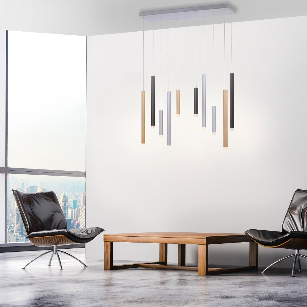Paul Neuhaus Lampor PURE-GEMIN Pendelbelysning LED Aluminium, Svart, 10-ljuskällor main product photo