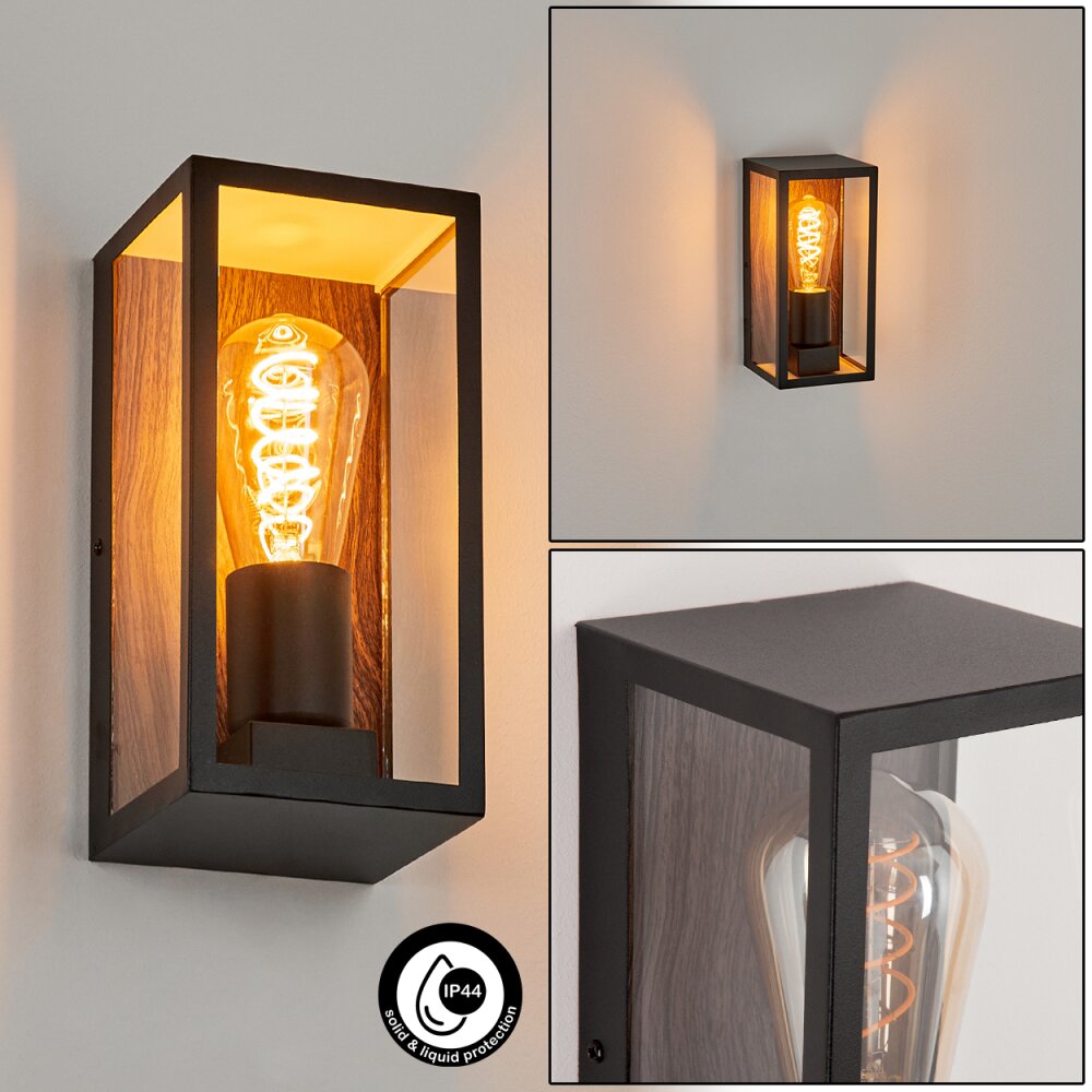 Hakkas vägglampa utomhus träoptik, Svart, 1-ljuskällor main product photo