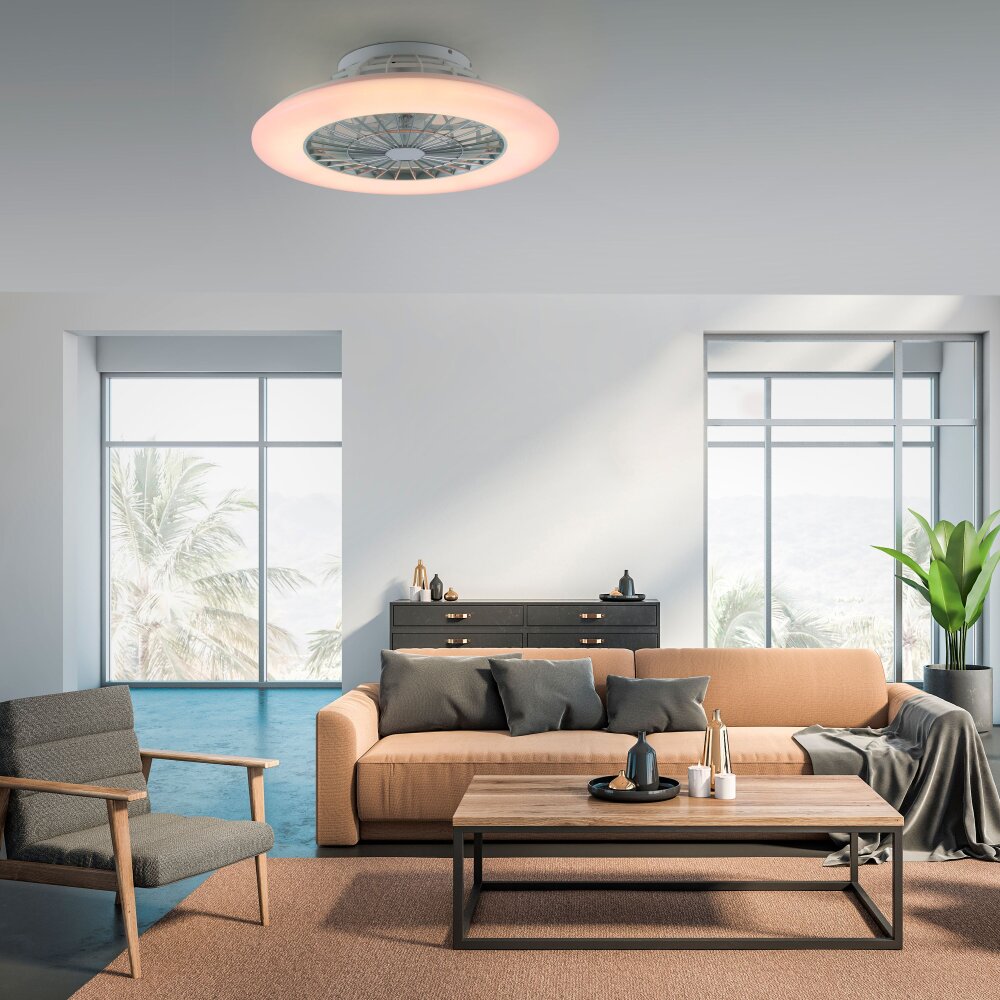 Leuchten Direkt PATRICK Takfläkt med belysning LED Silver, 1-ljuskällor, Fjärrkontroll, Färgväxlare main product photo