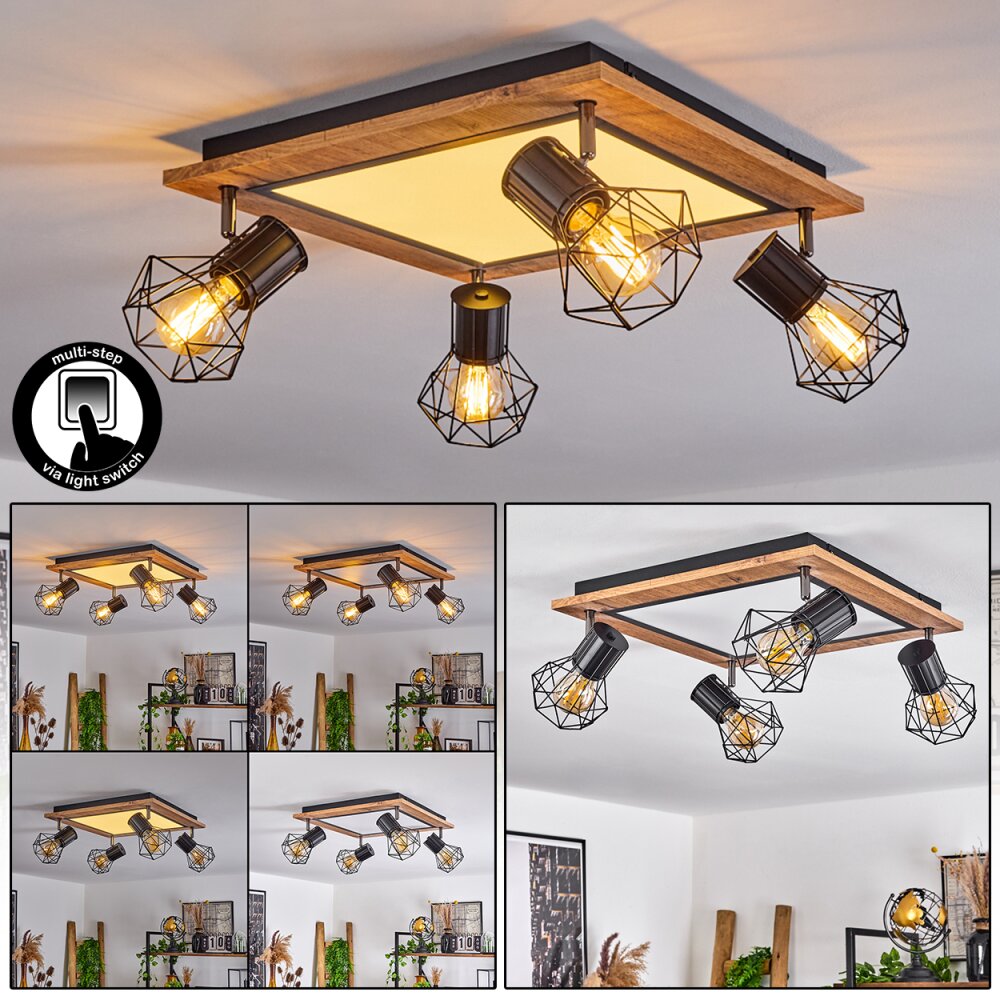 Bardhaman Taklampa LED Brun, Krom, träoptik, Svart, 5-ljuskällor main product photo