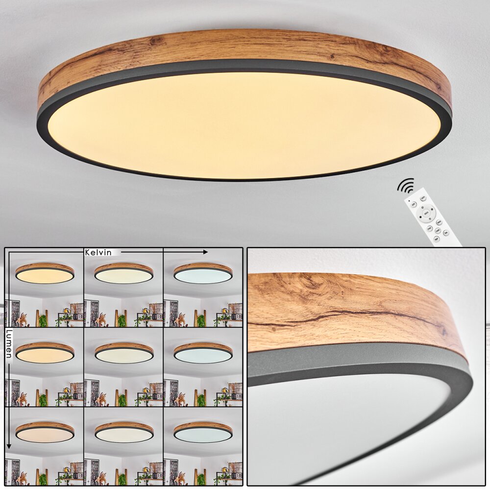 Salmi Taklampa LED Antracit, Brun, träoptik, Svart, 1-ljuskällor, Fjärrkontroll main product photo